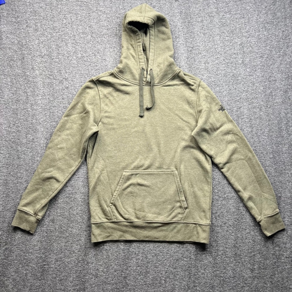 The North Face Hoodie Mens Small Green Pullover Fleece CC Logo Sleeve